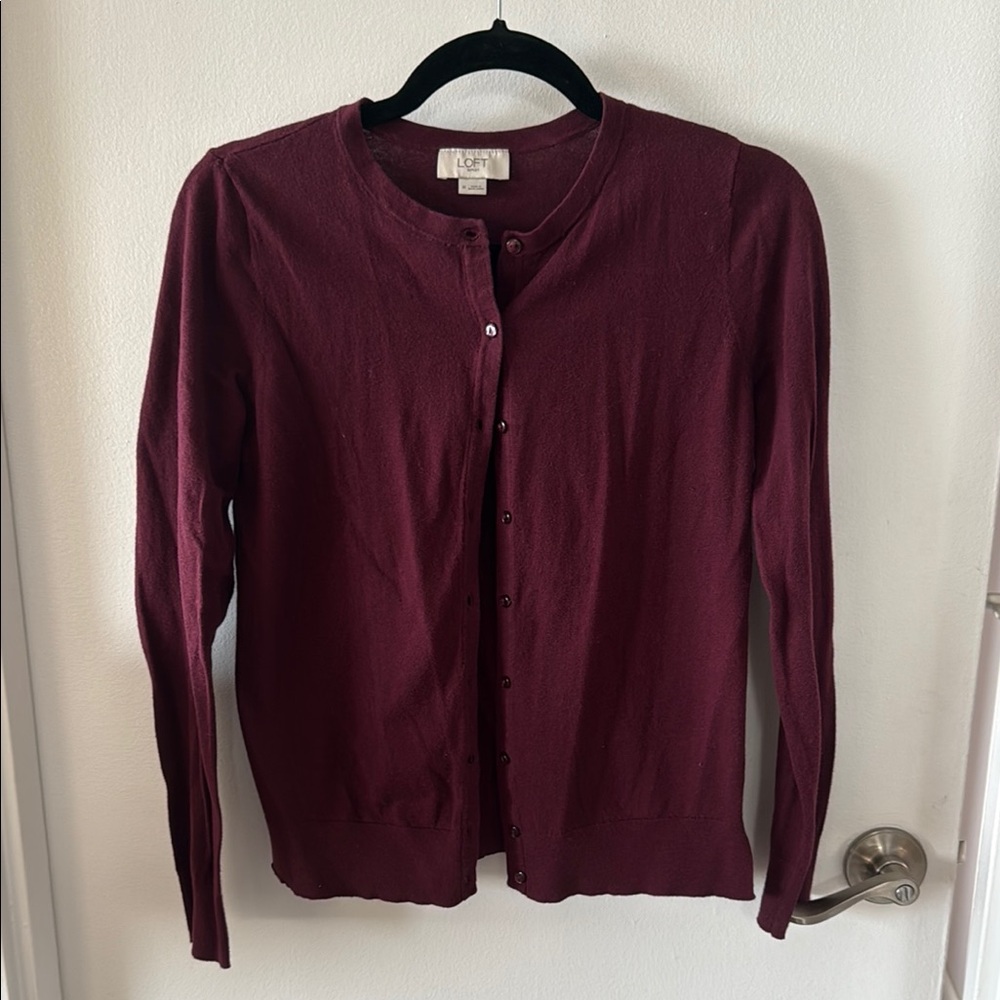 LOFT Women's Burgundy Cardigan Sweater Medium